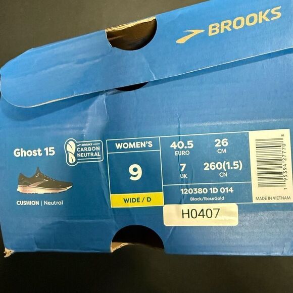 Brooks Ghost 15 Black Rose Gold Running Shoes Sneakers 9 Wide - Picture 6 of 6